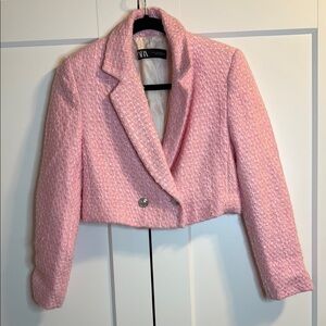 Zara Pink Bouclé Blazer Modern Cropped